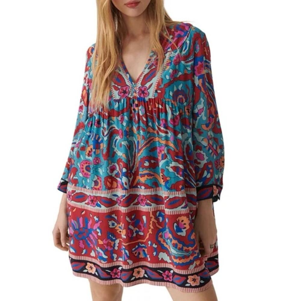 Womens ba&sh Maureen Floral Border Print Dress size L EUC!